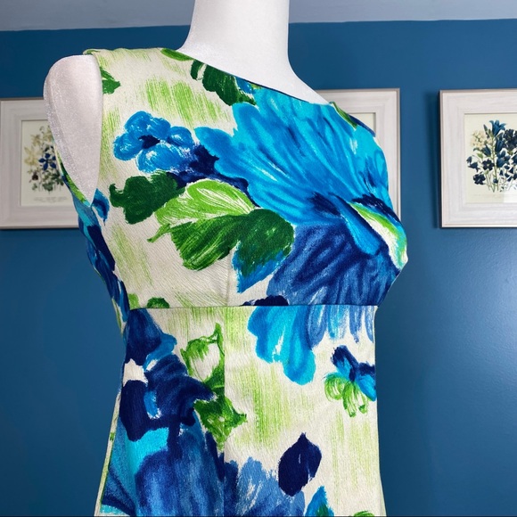 Hawaiian White Blue/Green Floral Print Maxi Dress - Picture 6 of 9